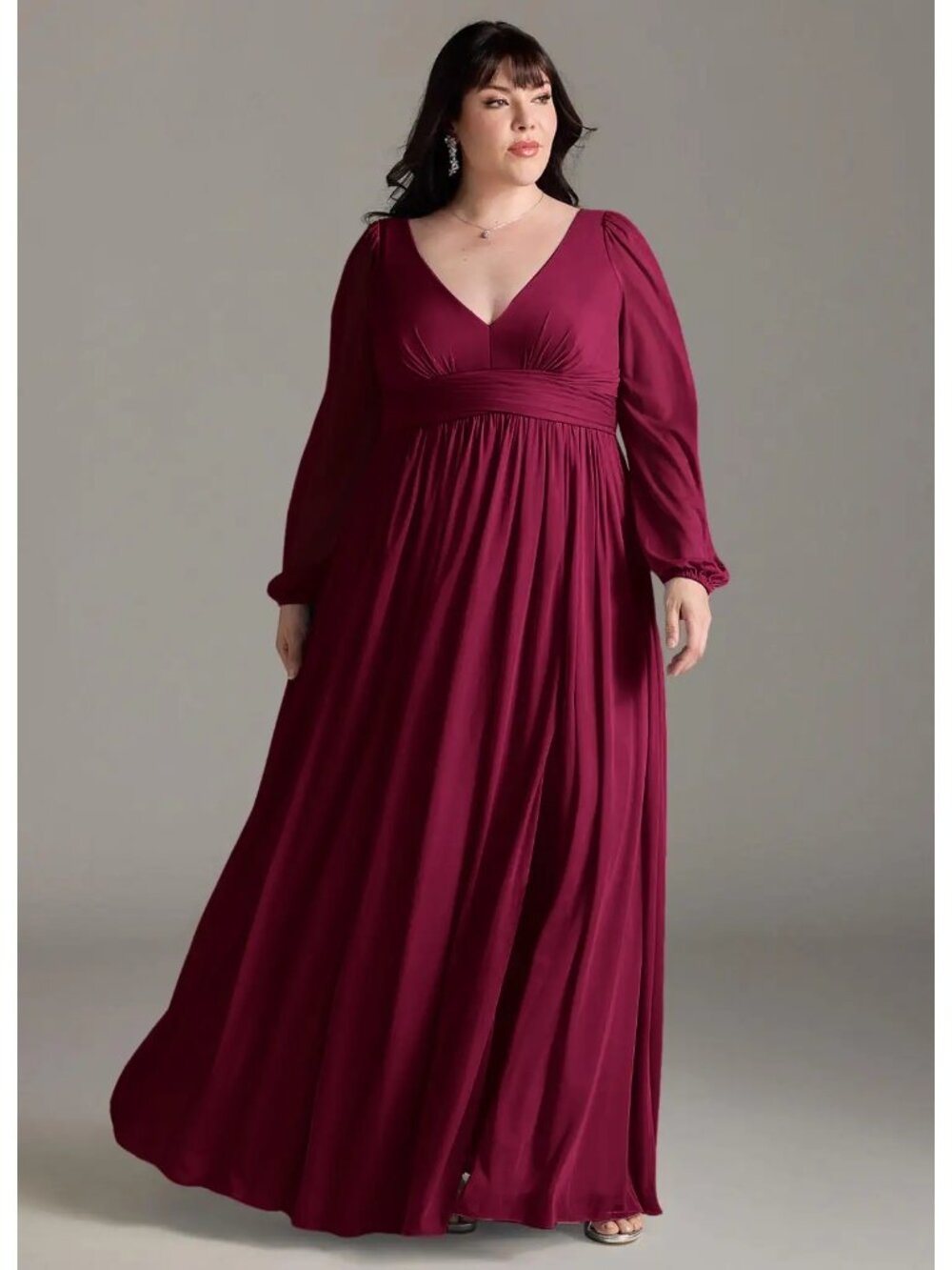Azazie Norah Burgundy Chiffon Long Sleeve Bridesmaid Dress A16 NWT